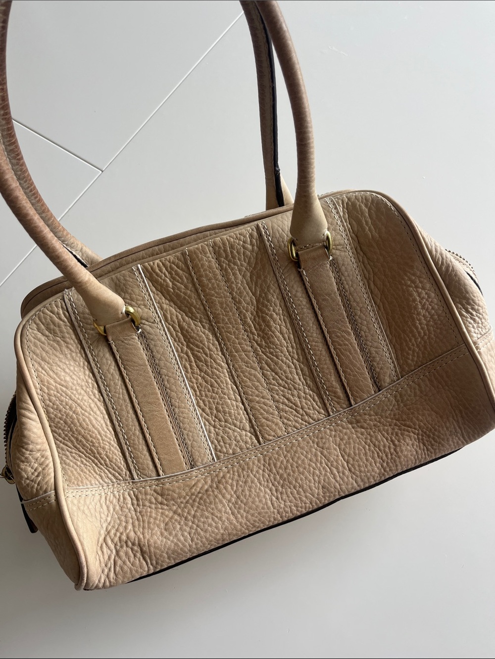 Vintage Coach Beige Leather Tote Bag - Classic Structured Handbag